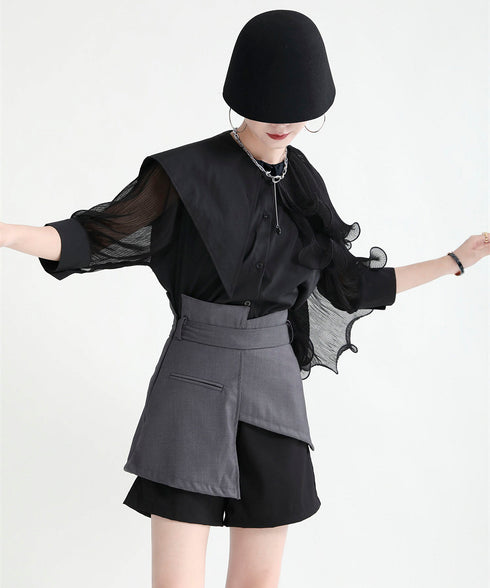 Ruffle Pleated Short Blouse