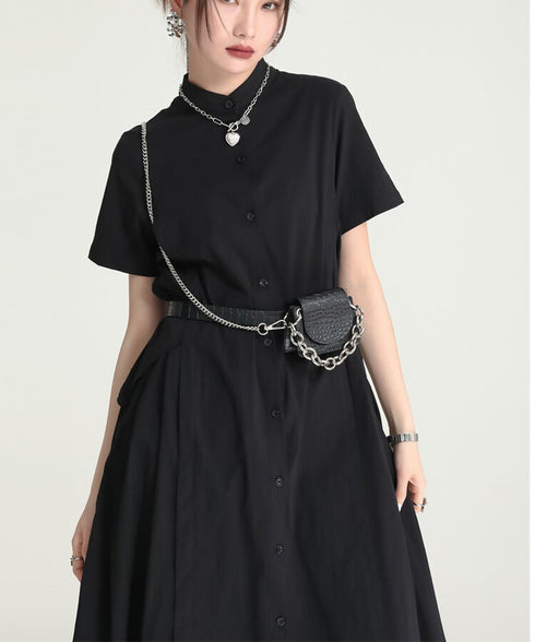 Asymmetric Button Minimal Dress