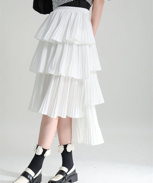 Tiered Pleated Midi Skirt