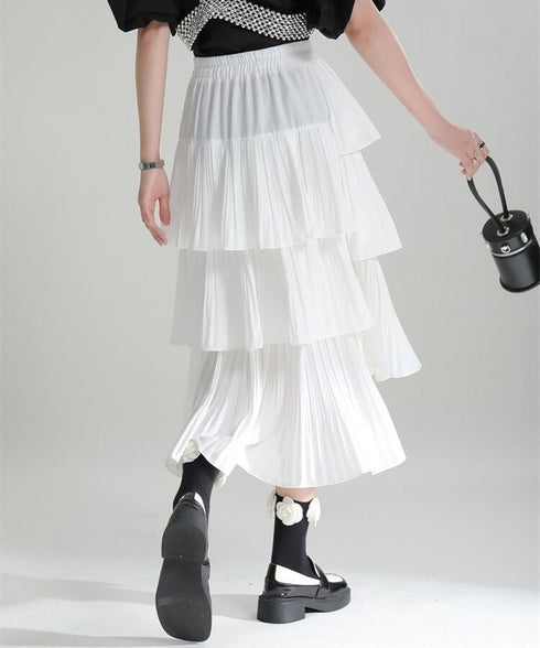 Tiered Pleated Midi Skirt