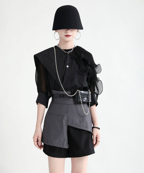 Ruffle Pleated Short Blouse