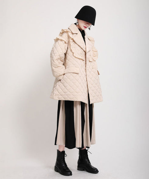 Ruffled Quilted Belted Coat