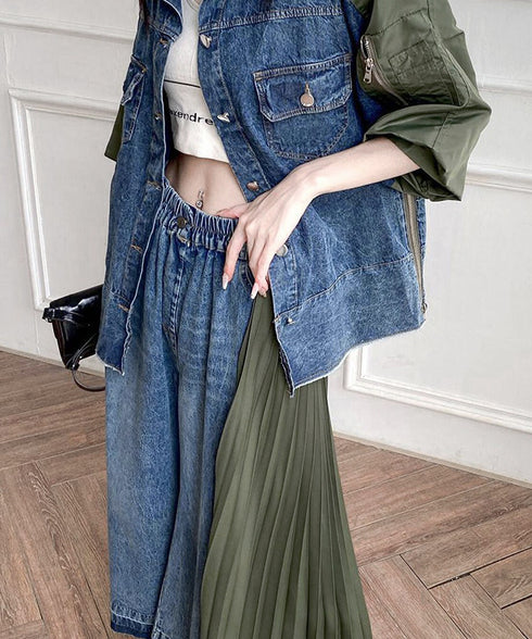 Side Pleat Denim Pants