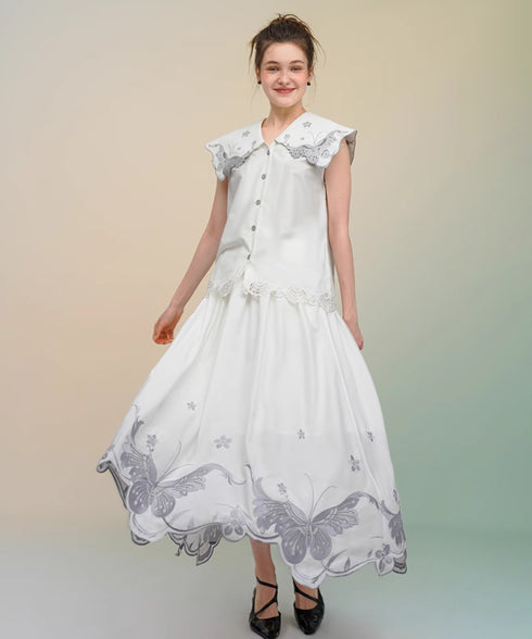Butterfly Embroidery Collar Blouse