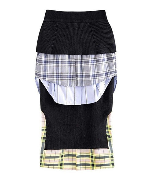 Plaid Splicing Skirt