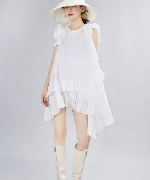 Asymmetric Pleated Frill Dress