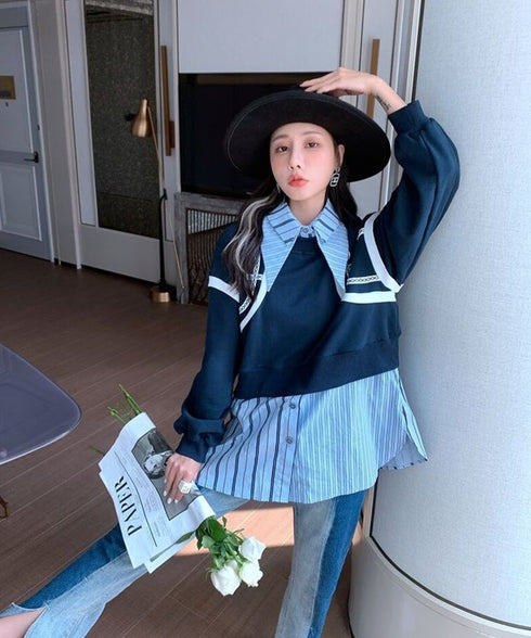 Layered Stripe Shirt Sweat Top