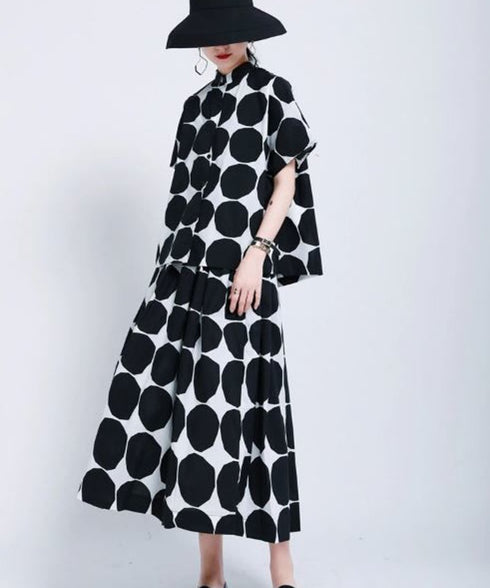 monochrome polka dot skirt