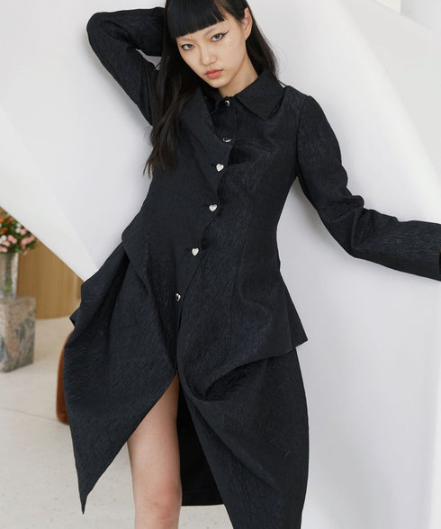 Heart Button Draped Coat