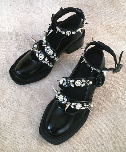 Studded Flower Strap Shoes