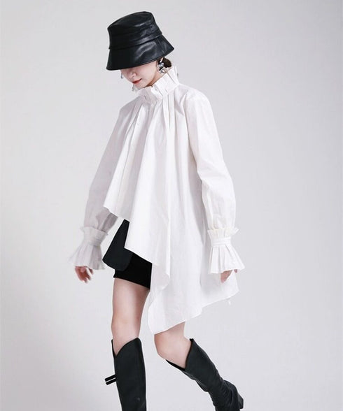 Pleated Asymmetric Volume Blouse
