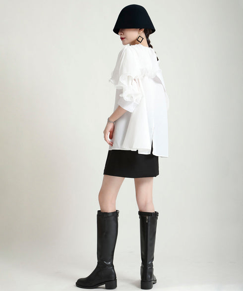 Ruffle Pleated Short Blouse