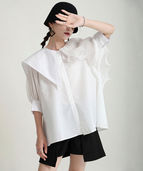 Ruffle Pleated Short Blouse