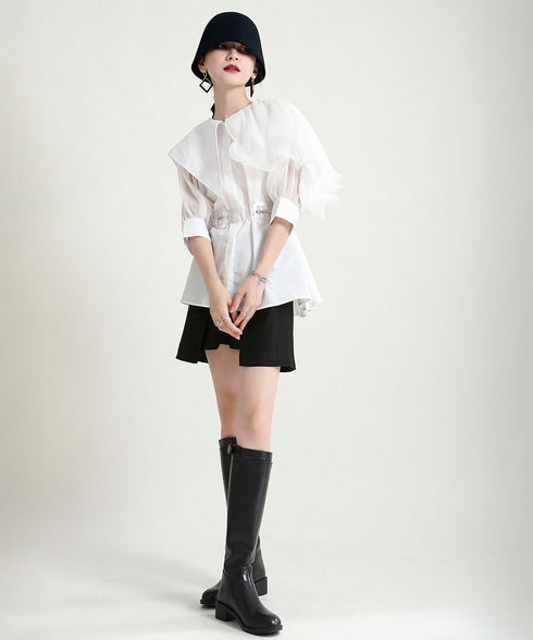 Ruffle Pleated Short Blouse