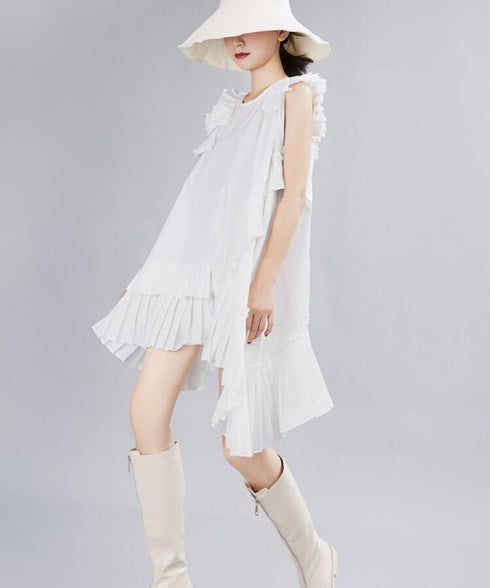 Asymmetric Pleated Frill Dress