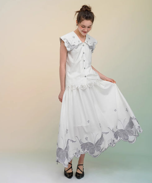 Butterfly Embroidery Collar Blouse