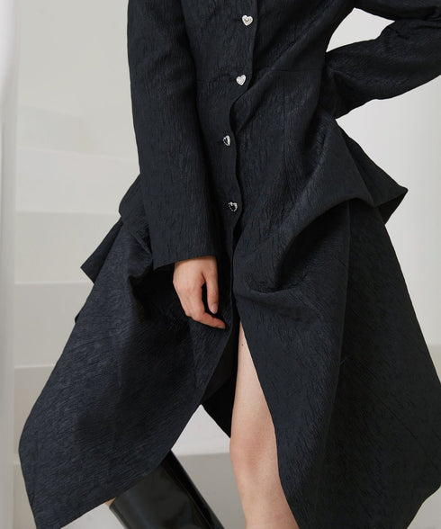 Heart Button Draped Coat