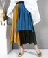 Pleated chiffon patchwork flared skirt