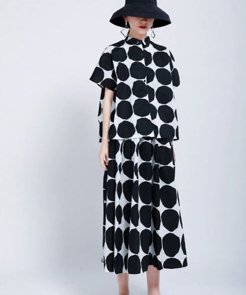 monochrome polka dot skirt