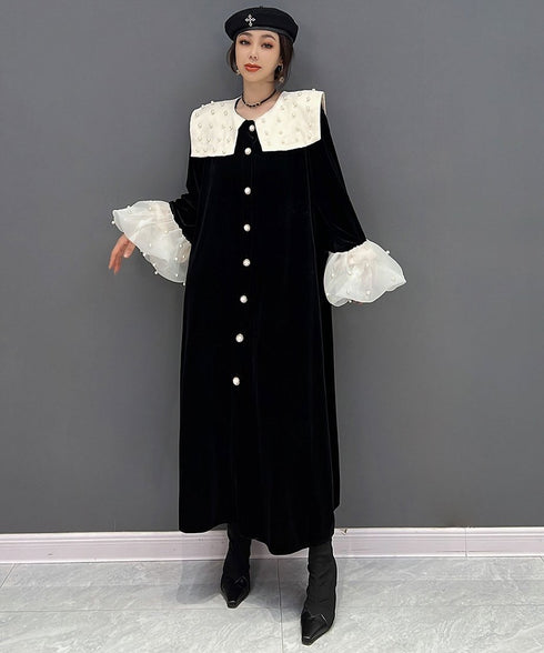 Velvet Pearl Collar Long Dress
