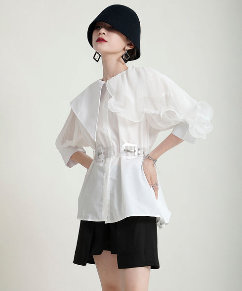 Ruffle Pleated Short Blouse