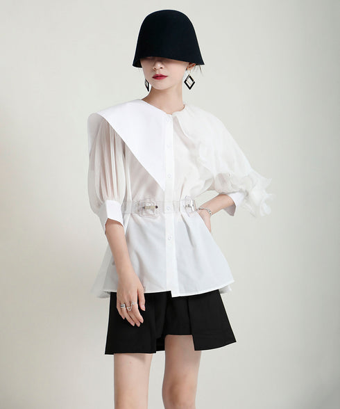 Ruffle Pleated Short Blouse