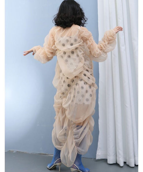 Poplin Shirring See-through Dress