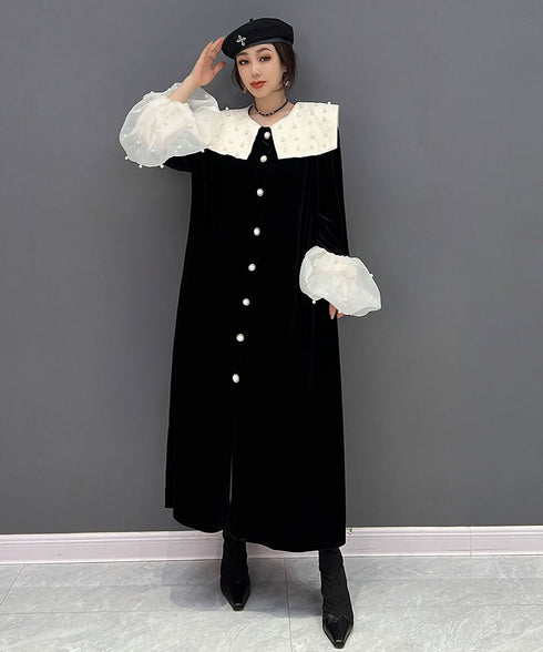 Velvet Pearl Collar Long Dress
