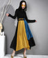 Pleated chiffon patchwork flared skirt