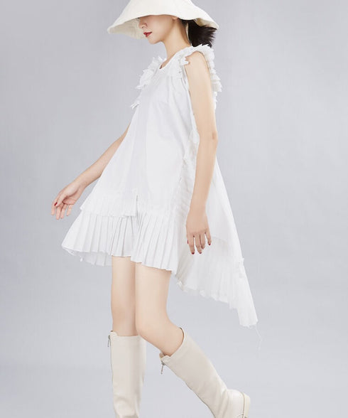 Asymmetric Pleated Frill Dress