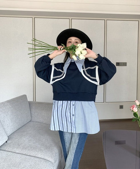 Layered Stripe Shirt Sweat Top