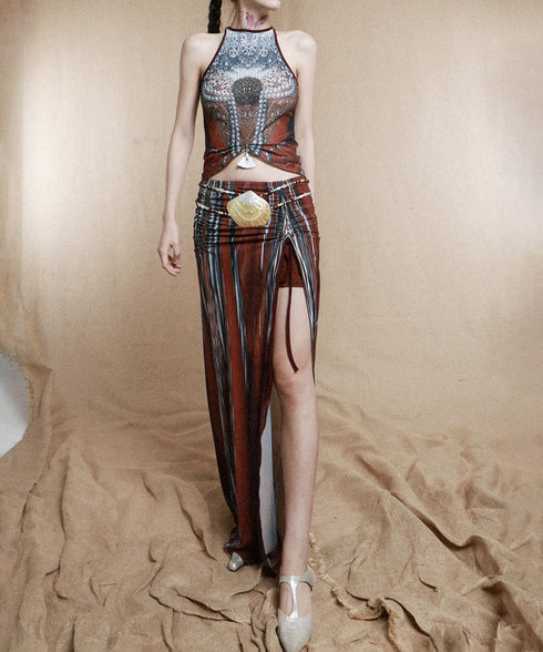 Striped Slit Drawstring Skirt