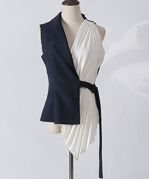 Bicolor docking pleated shirt vest