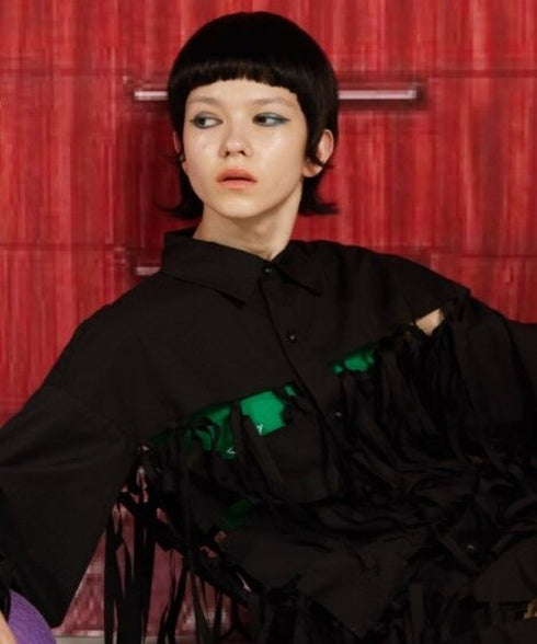 Patchwork Hollow Long Blouse