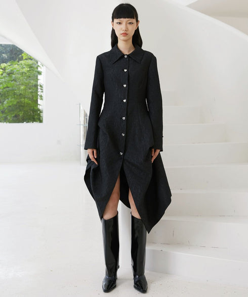 Heart Button Draped Coat