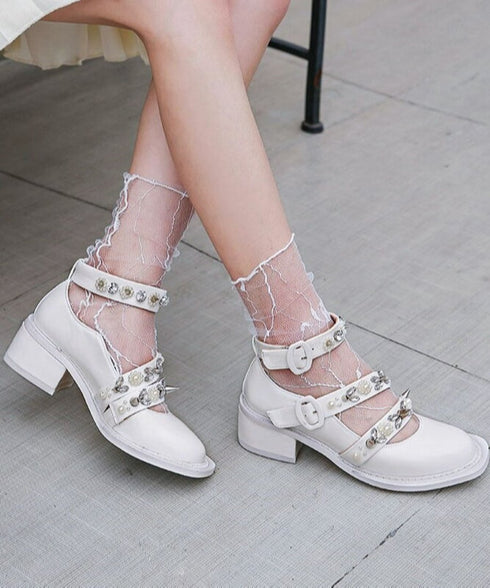 Studded Flower Strap Shoes