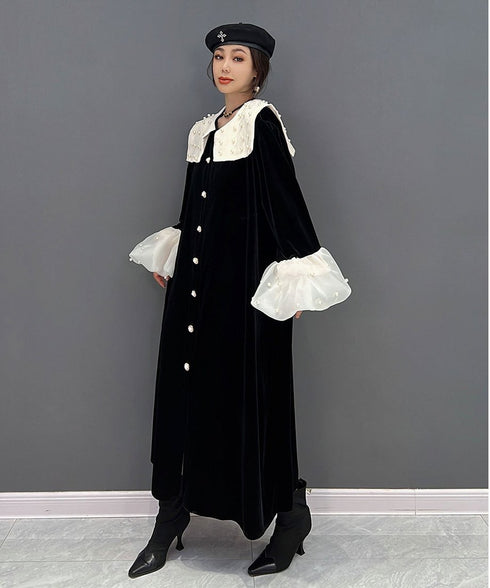 Velvet Pearl Collar Long Dress