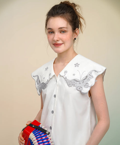 Butterfly Embroidery Collar Blouse