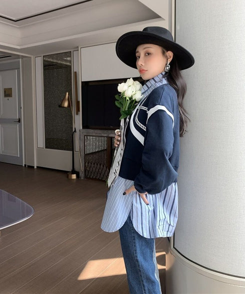 Layered Stripe Shirt Sweat Top