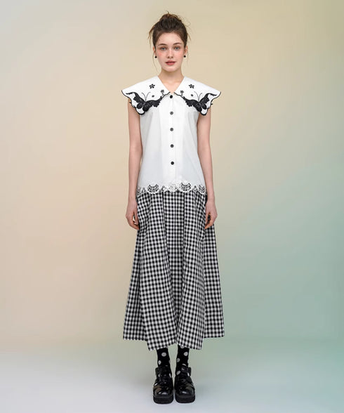 Butterfly Embroidery Collar Blouse