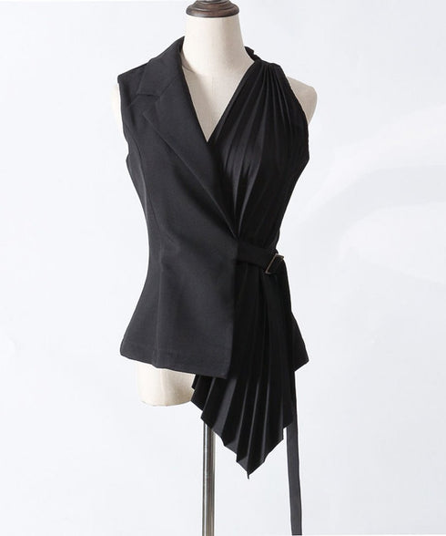 Bicolor docking pleated shirt vest