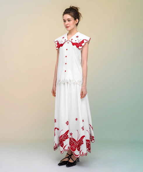 Butterfly Embroidery Collar Blouse