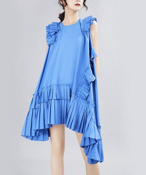 Asymmetric Pleated Frill Dress