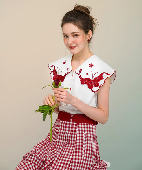 Butterfly Embroidery Collar Blouse