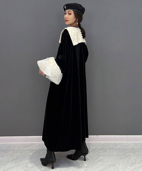 Velvet Pearl Collar Long Dress
