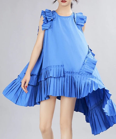 Asymmetric Pleated Frill Dress