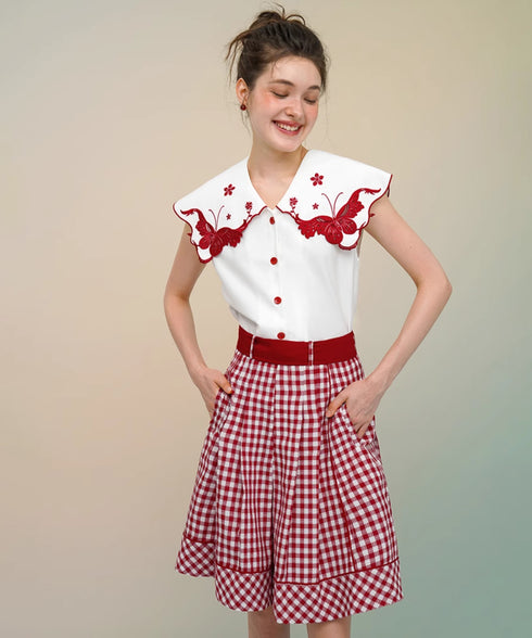 Butterfly Embroidery Collar Blouse