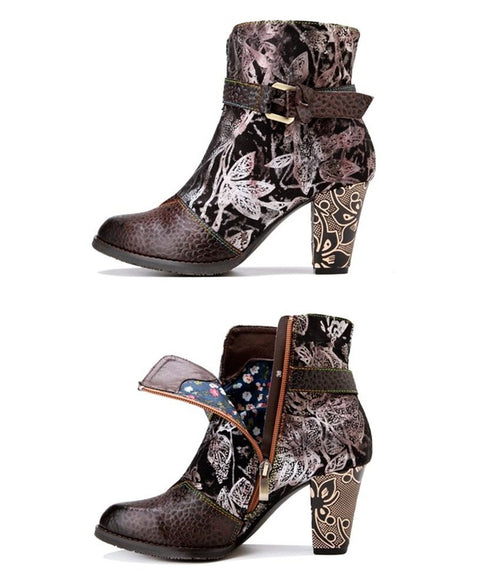 Vintage Floral Pattern Ankle Boots