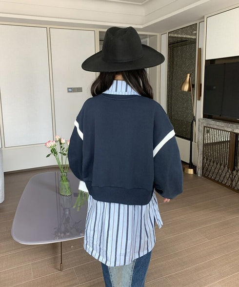 Layered Stripe Shirt Sweat Top