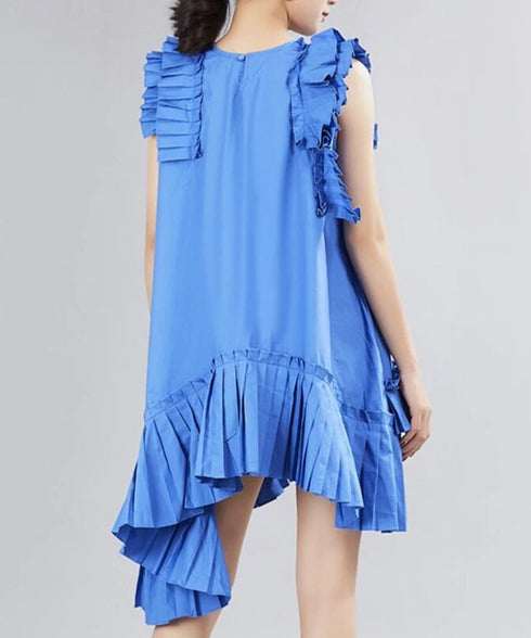 Asymmetric Pleated Frill Dress